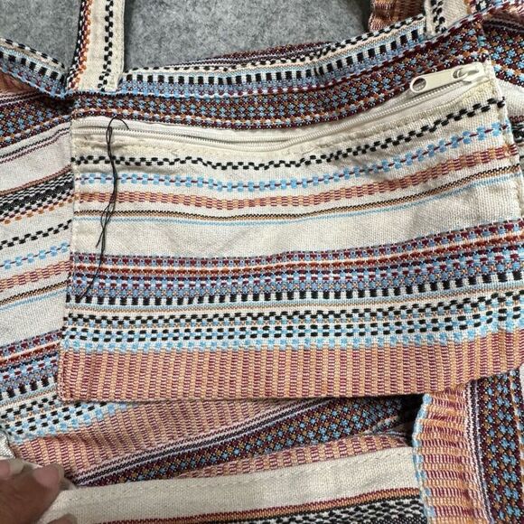 Roxy Time Is Now Canvas Tote Bag Black White Striped Slouchy Gym Beach Bag - Picture 4 of 6